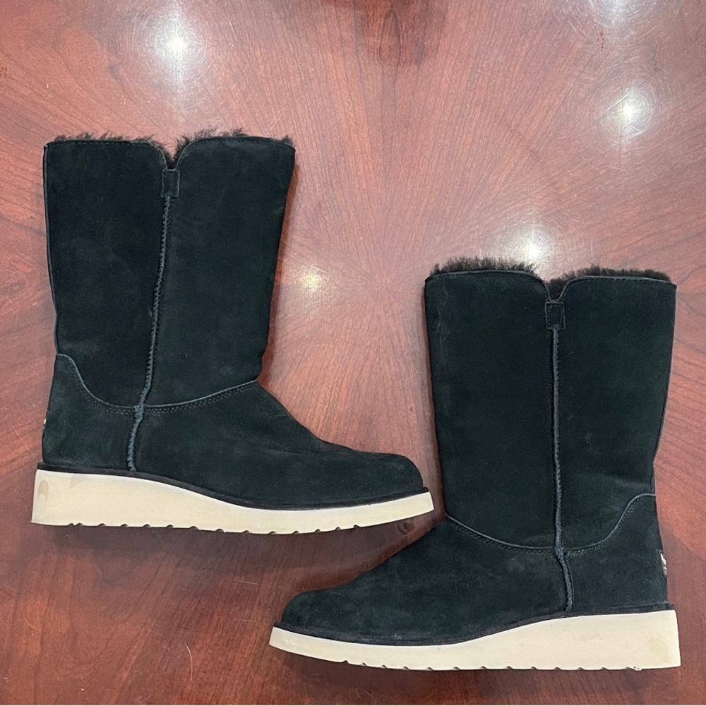 Koolaburra Black Suede Mid-Calf Winter Boots with Cream Sole